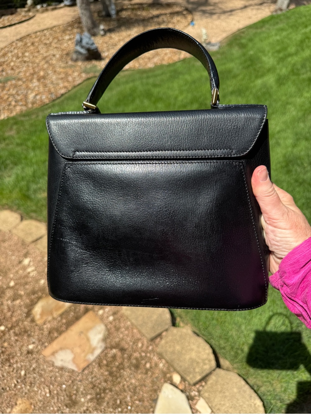 9-Salvatore Ferragamo Black Top-Handle Envelope Leather Purse amazing feet - Picture 4 of 14